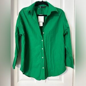 Zara Green Button-Down Long Sleeve Shirt